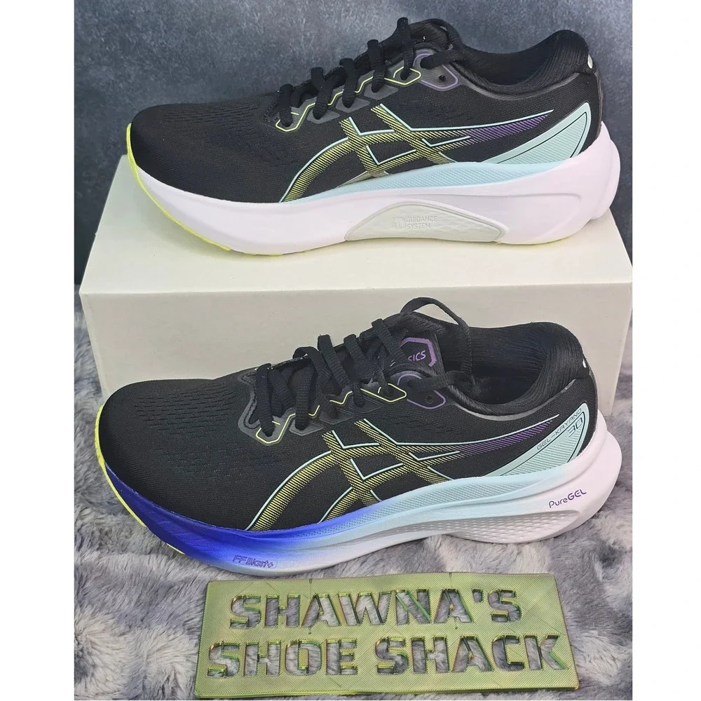 EUC ASICS Gel-Kayano 30 Black Glow Yellow Running Shoes Women 8.5